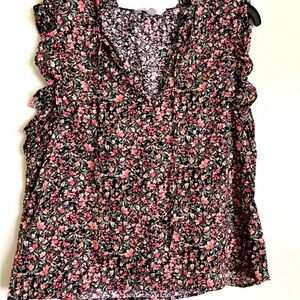 BB Dakota Steve Madden Floral Flutter Sleeve V Neck Top Women's Size Large